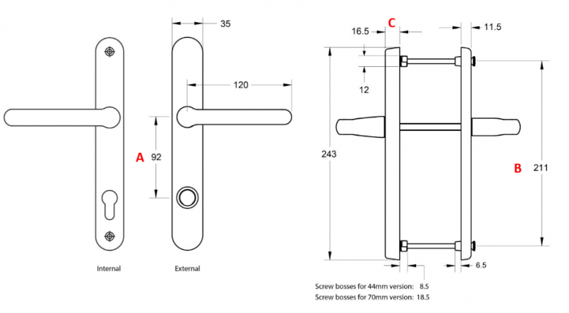 Security Handle Measurements Diagram